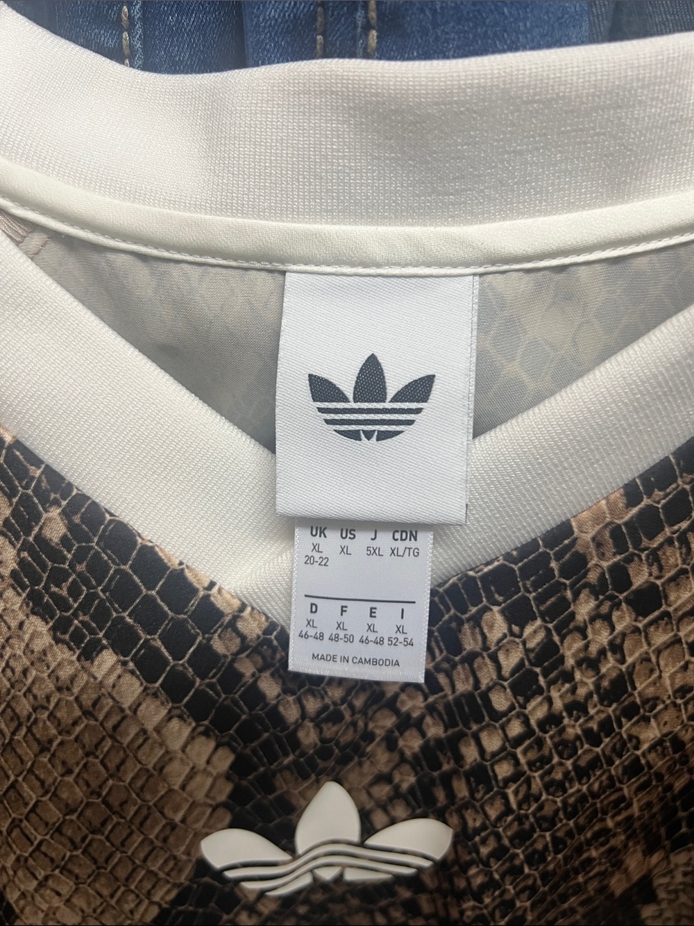 adidas Snake-Print Sports Tee in Cream & Brown - Picture 3 of 4